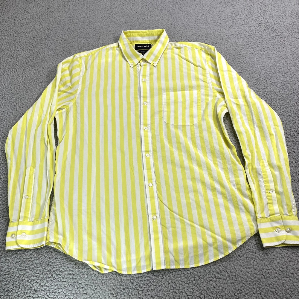 Bonobos Shirt Mens Extra Large Yellow White Button Up Long Sleeve Tailored Fit